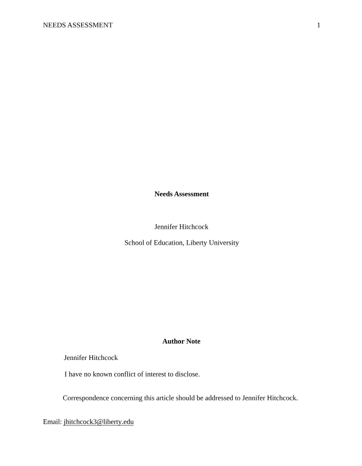 Assessment of Needs