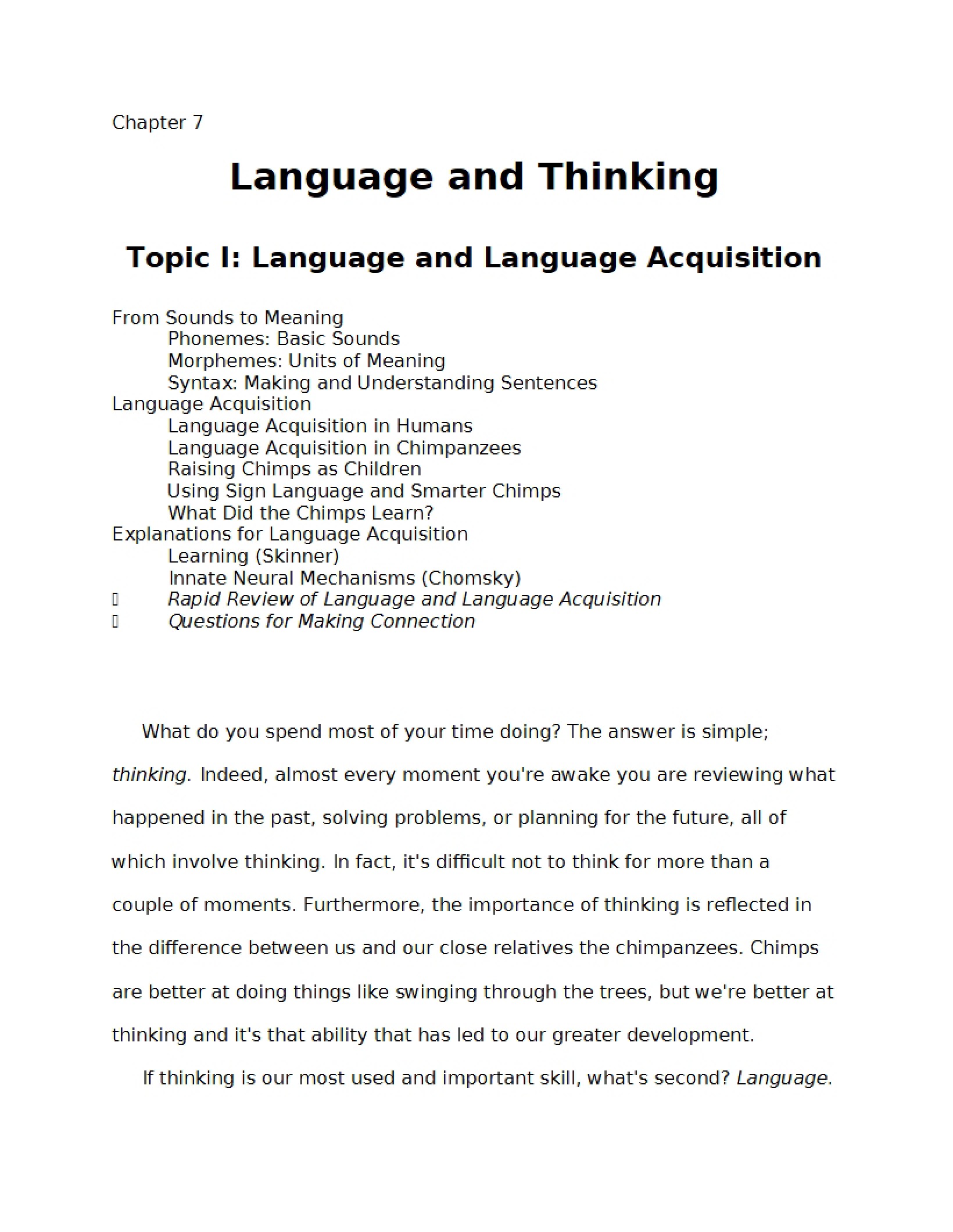 Acquisition of Language Topic One