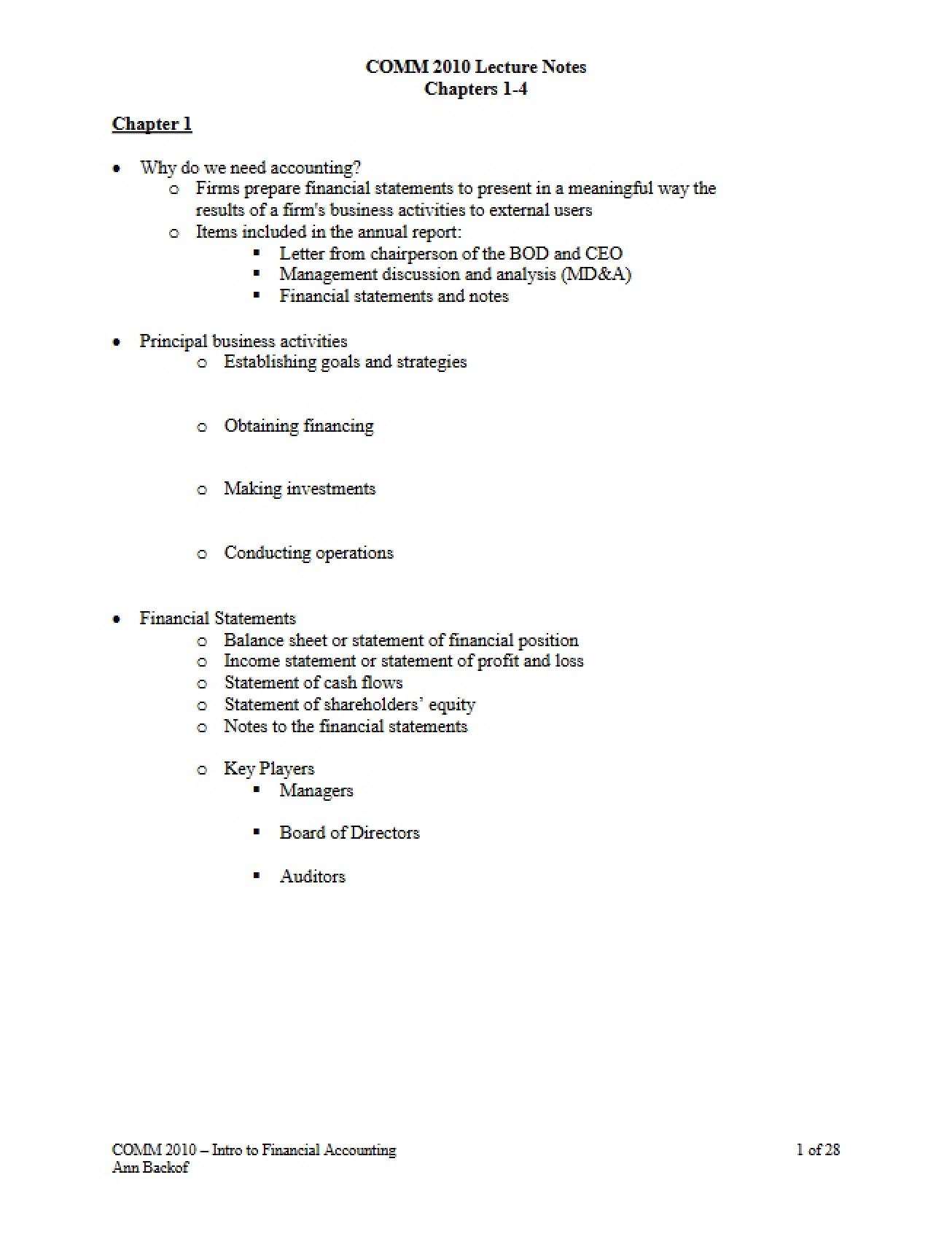 Lecture Notes Chapters 1-4