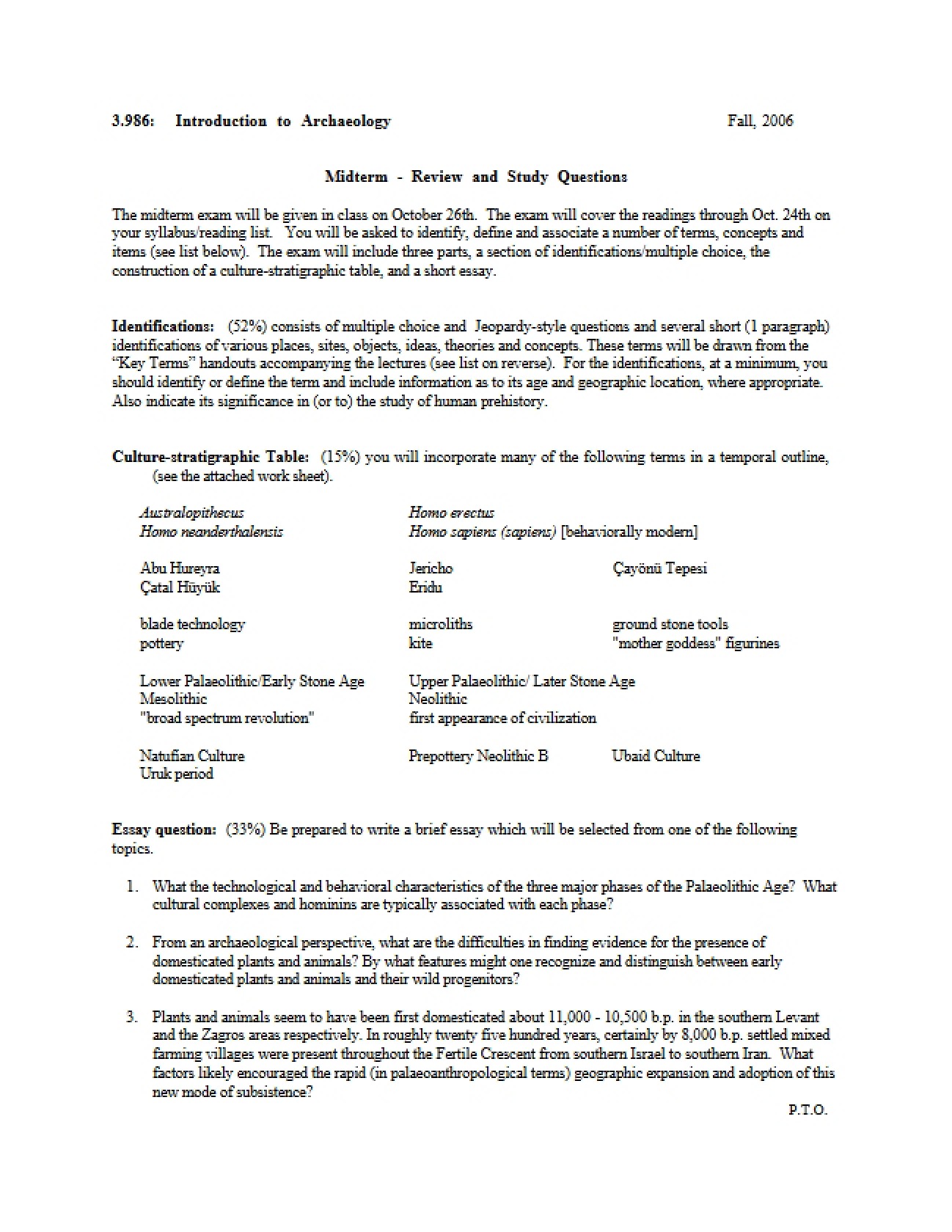 Study Questions and Review for Midterm