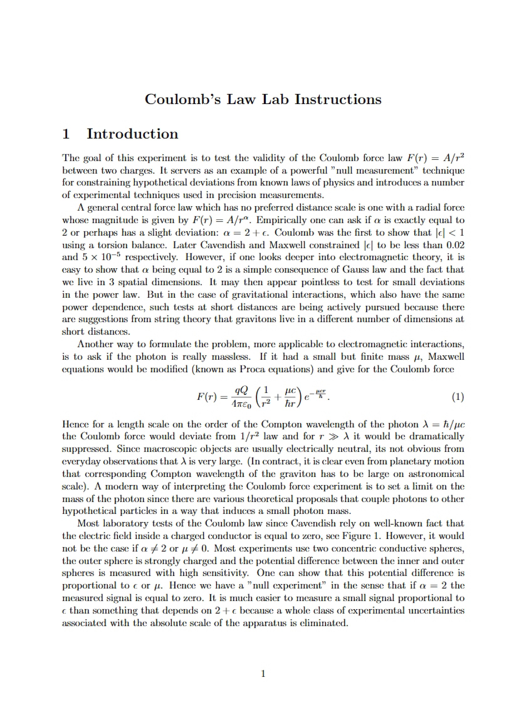 Instructions for Coulomb's Law Lab