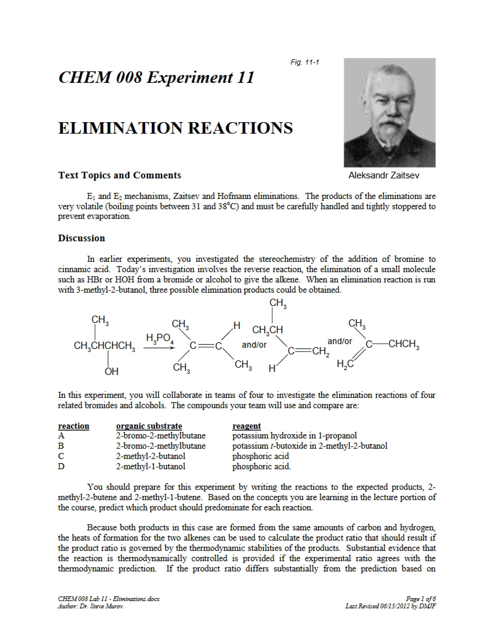 Elimination Reactions Lab 11