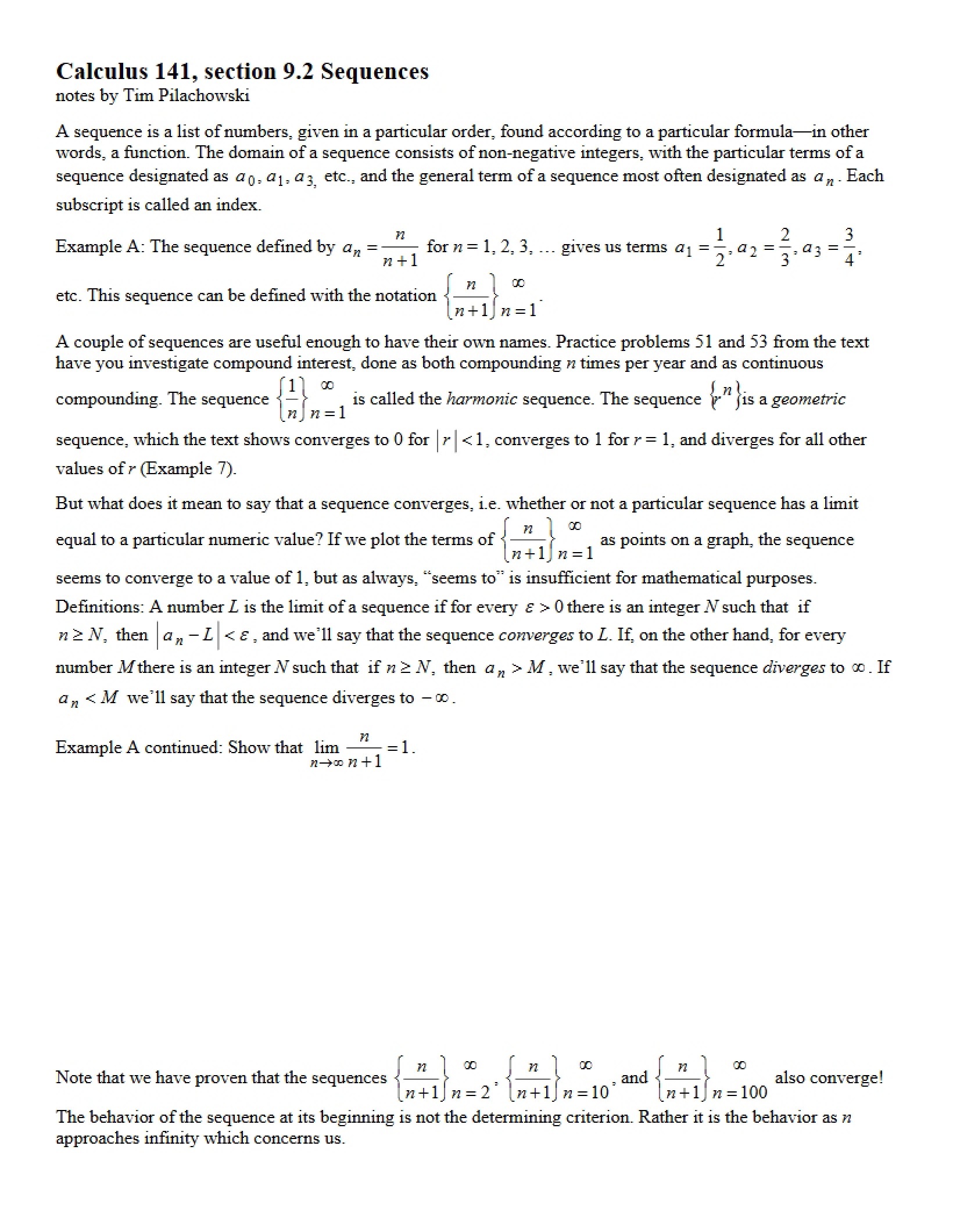 Mathematical Sequences