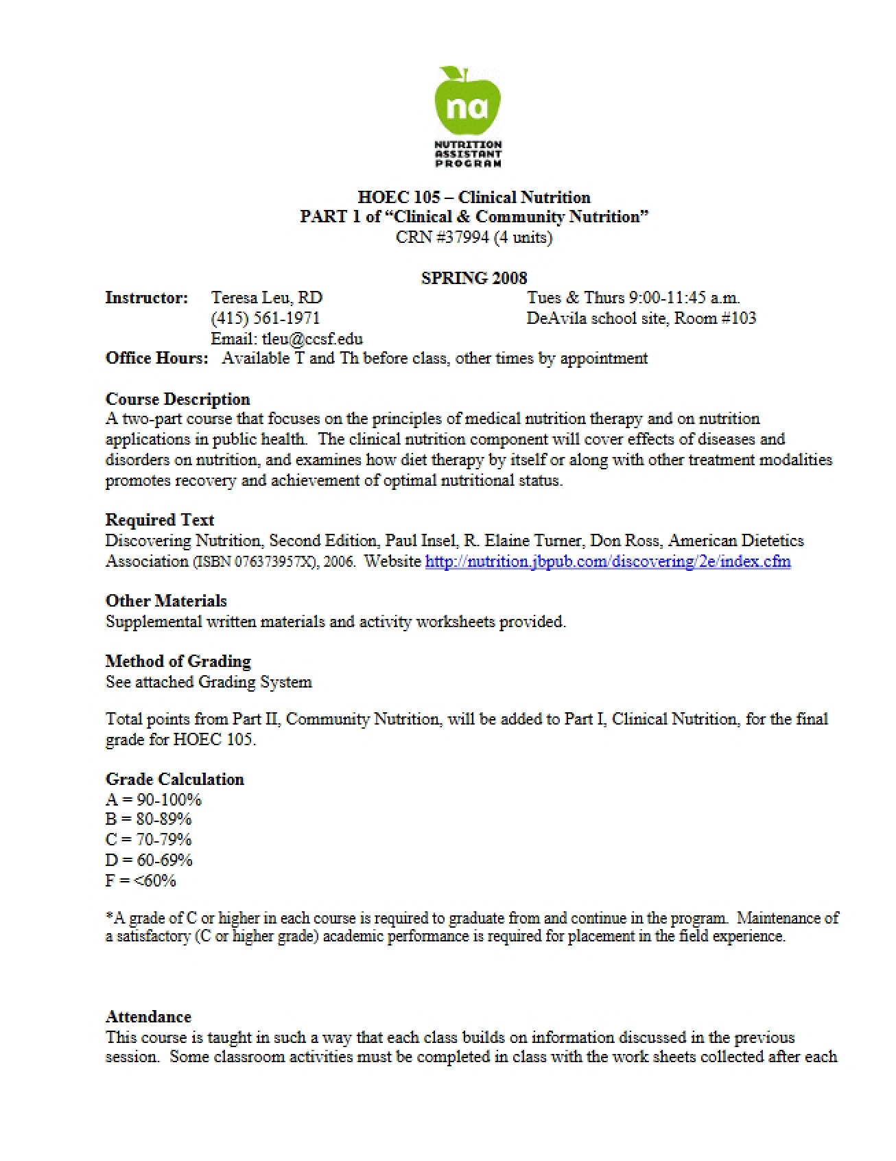 Clinical Nutrition Syllabus Document 3