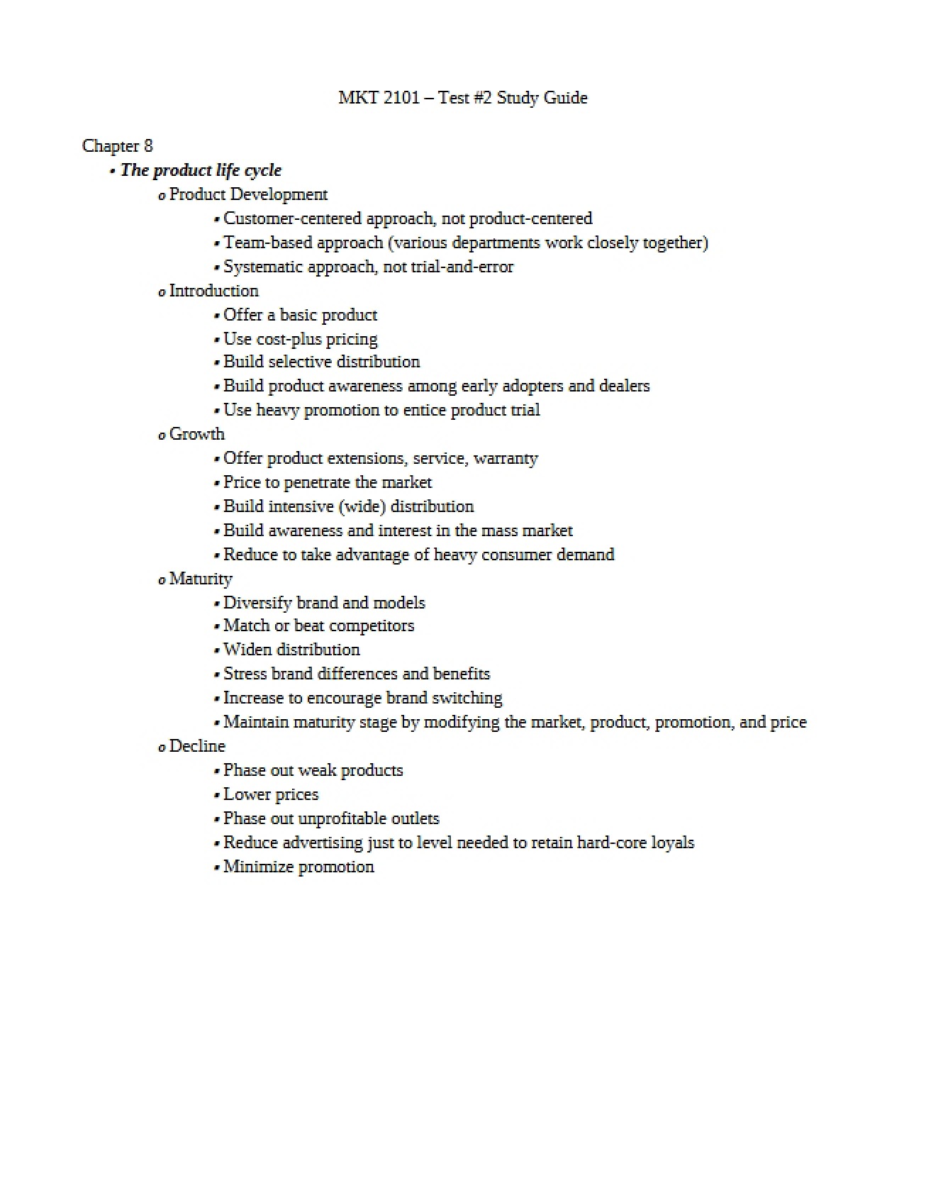 Study Guide for the Second Marketing Test