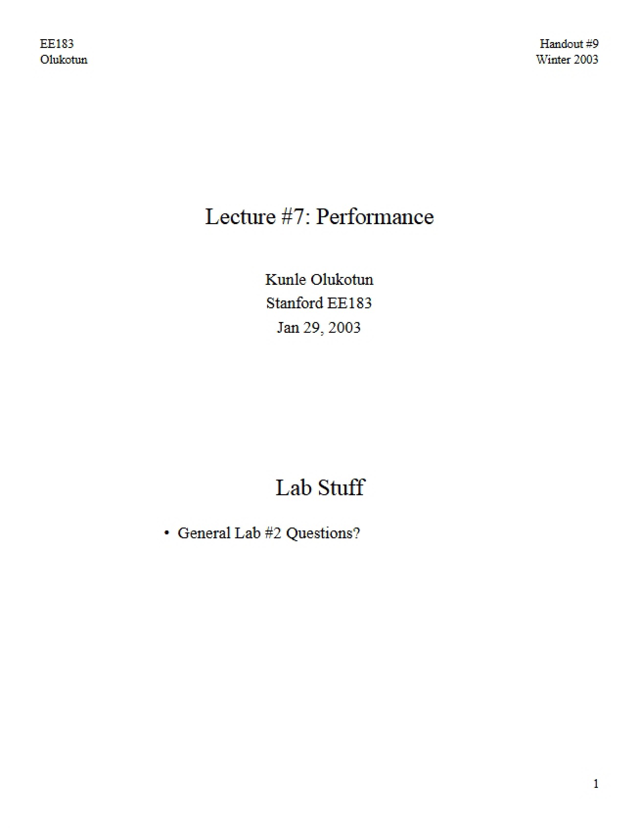Seventh Lecture on the Topic of Performance in an Advanced Logic Design Lab