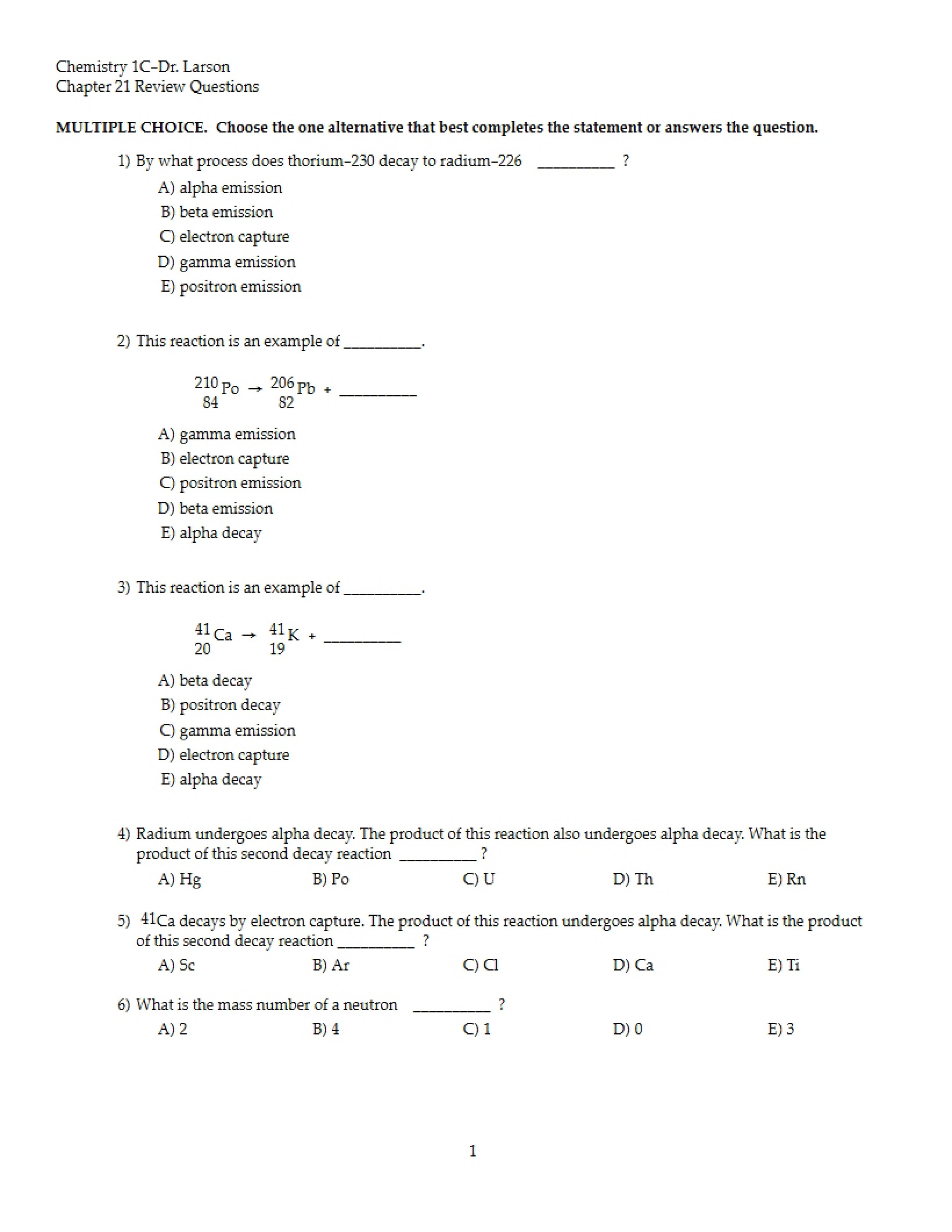 Quiz for Chapter 21