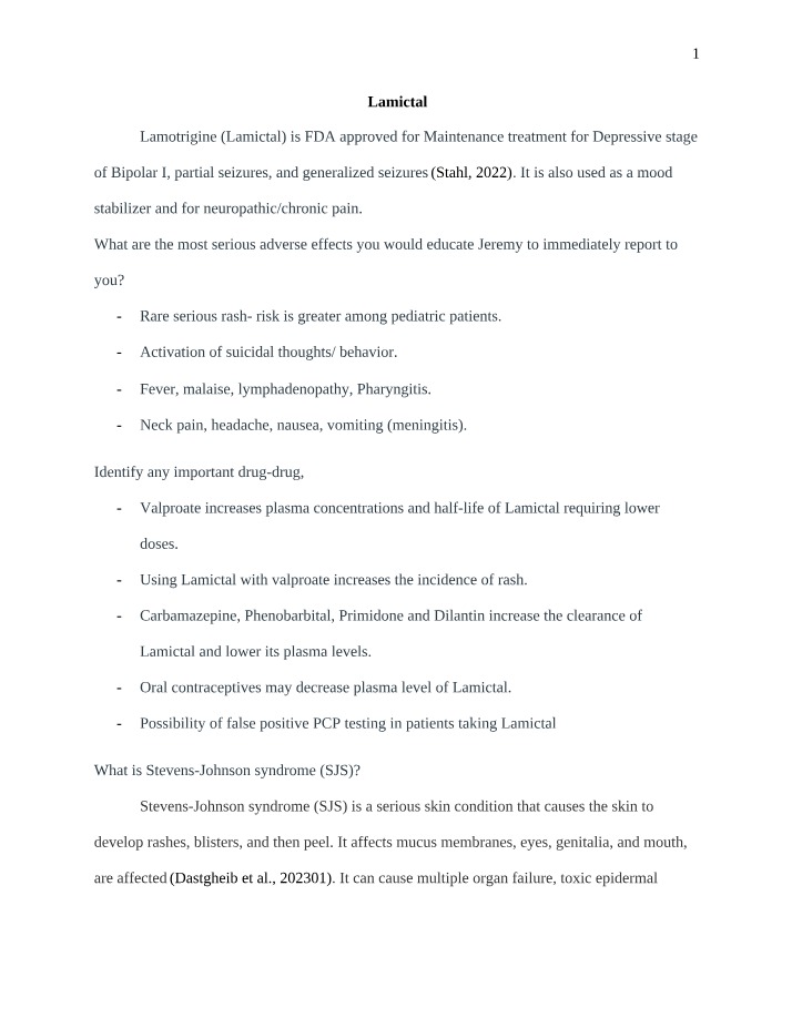 Serious Adverse Effects and Drug Interactions of Lamictal