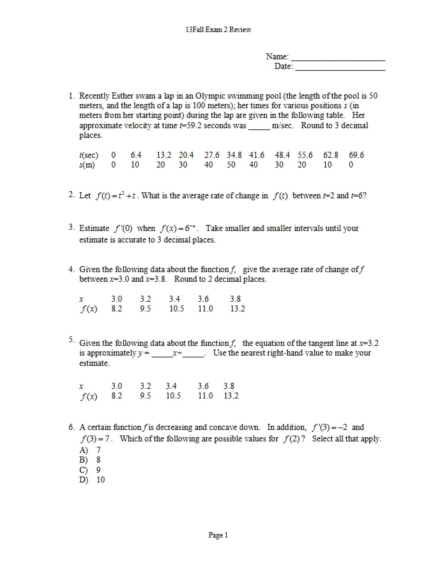 Review for Exam 2 (Fall 2013)
