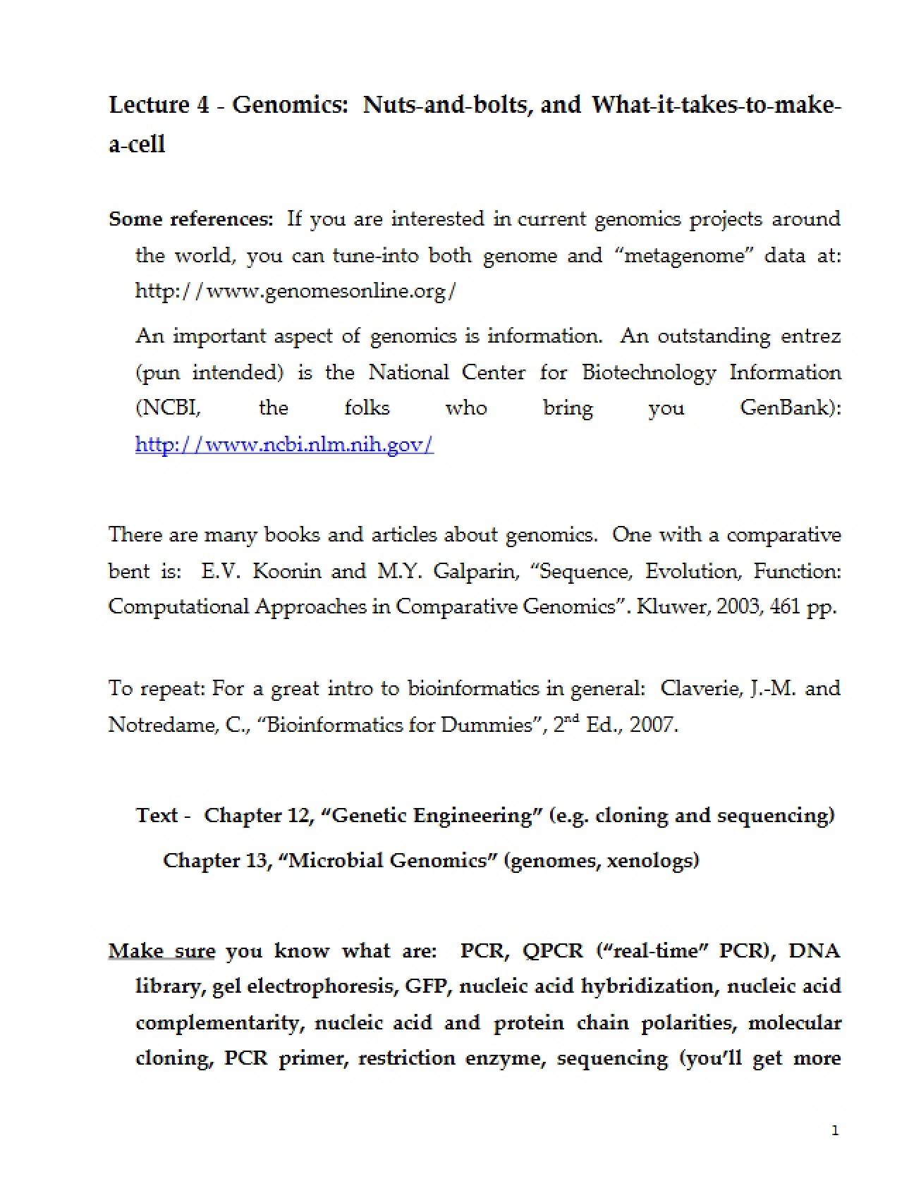 Concepts of Genomics (Second Instance)