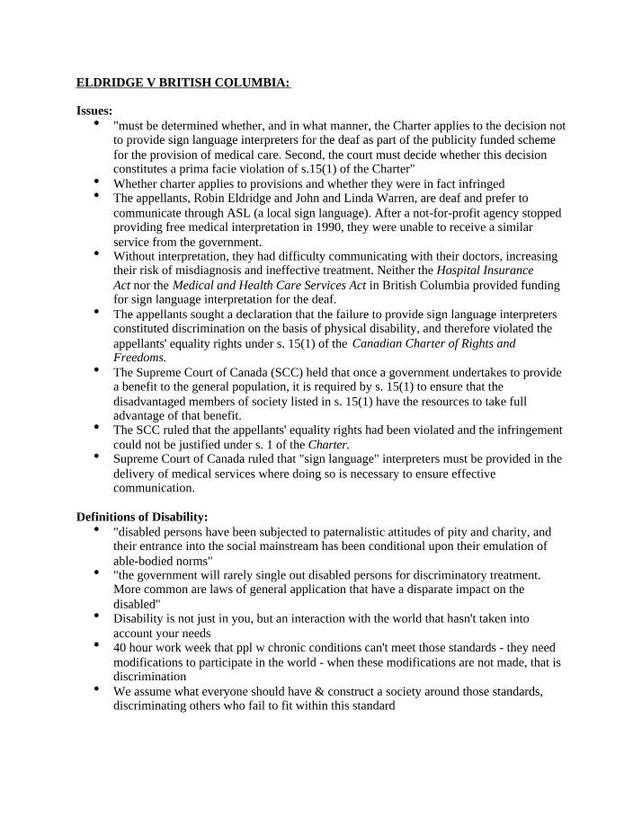 Case Law - Eldridge v. British Columbia
