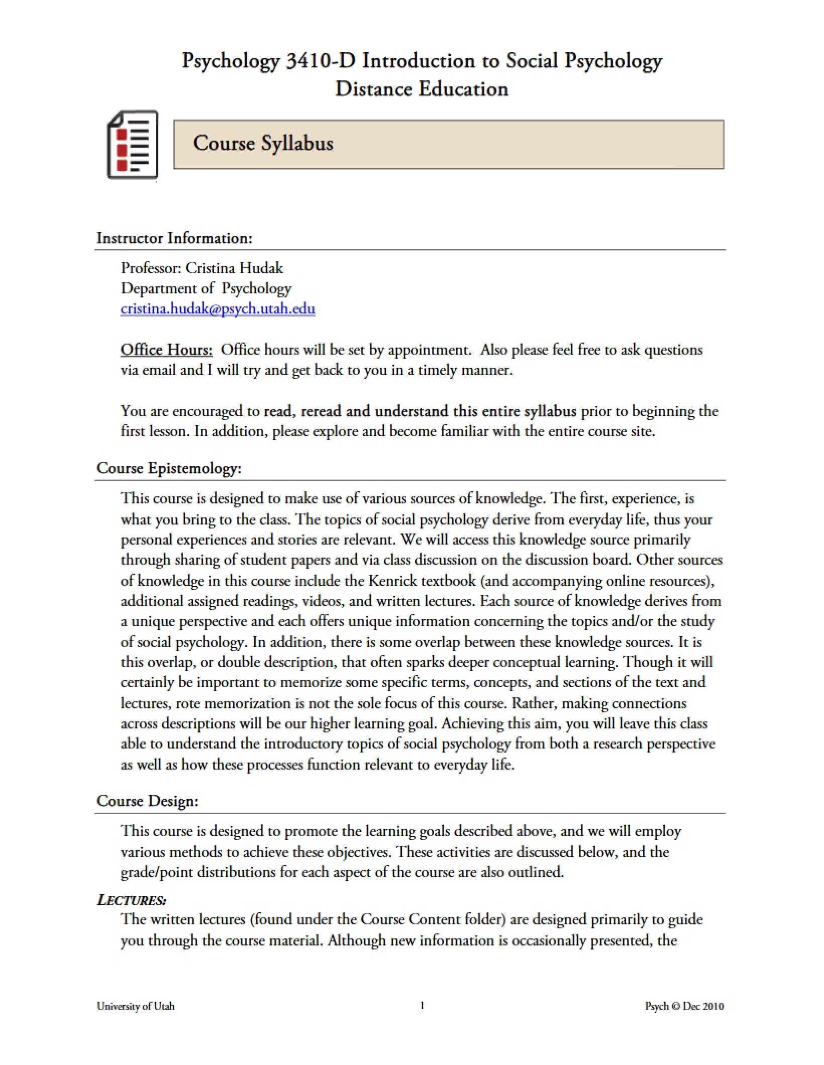 Social Psychology Syllabus