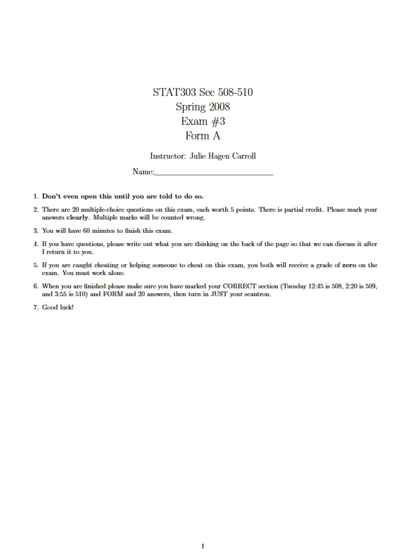 Exam 3A (Spring 2008)