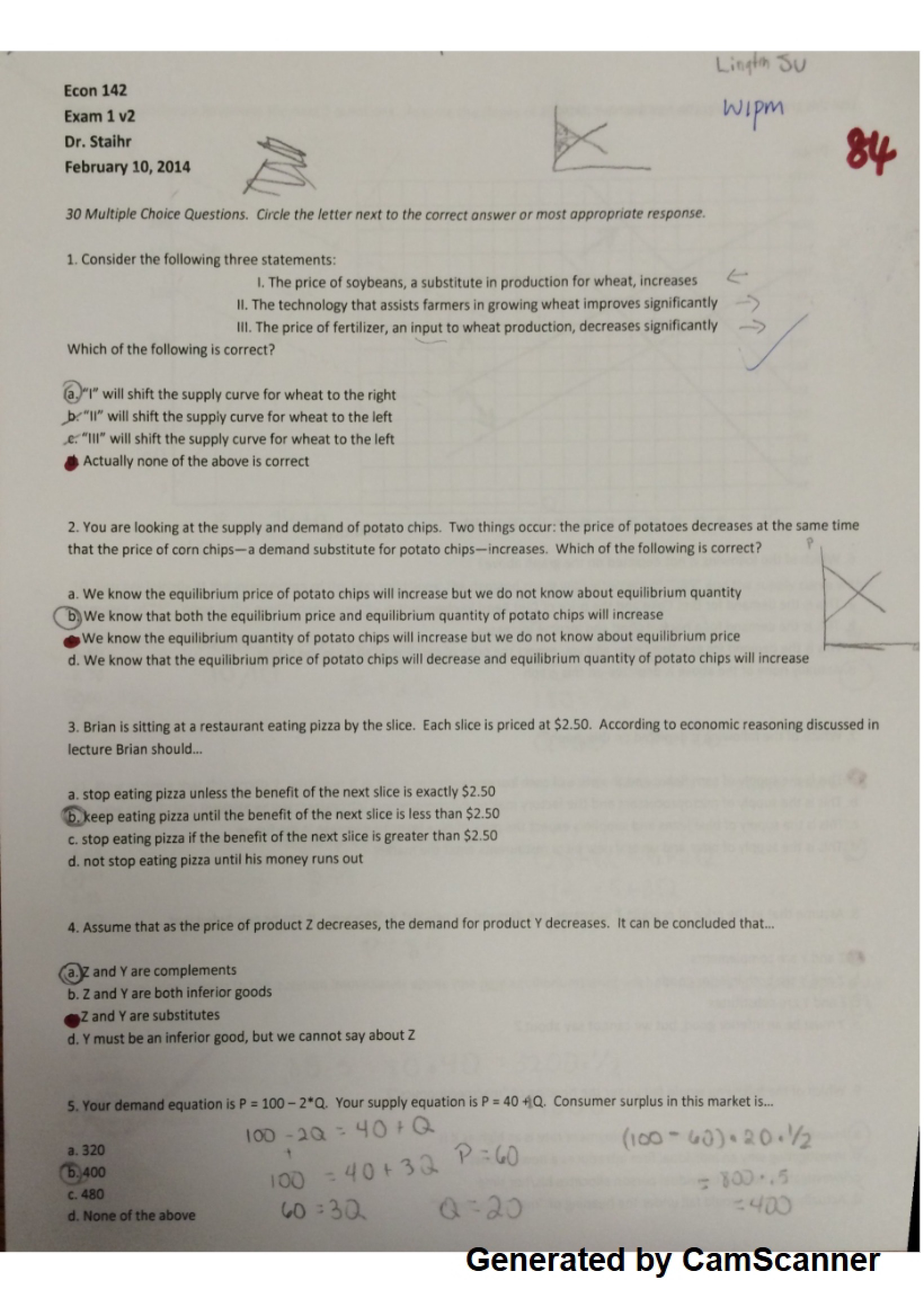 Exam One Econ 142
