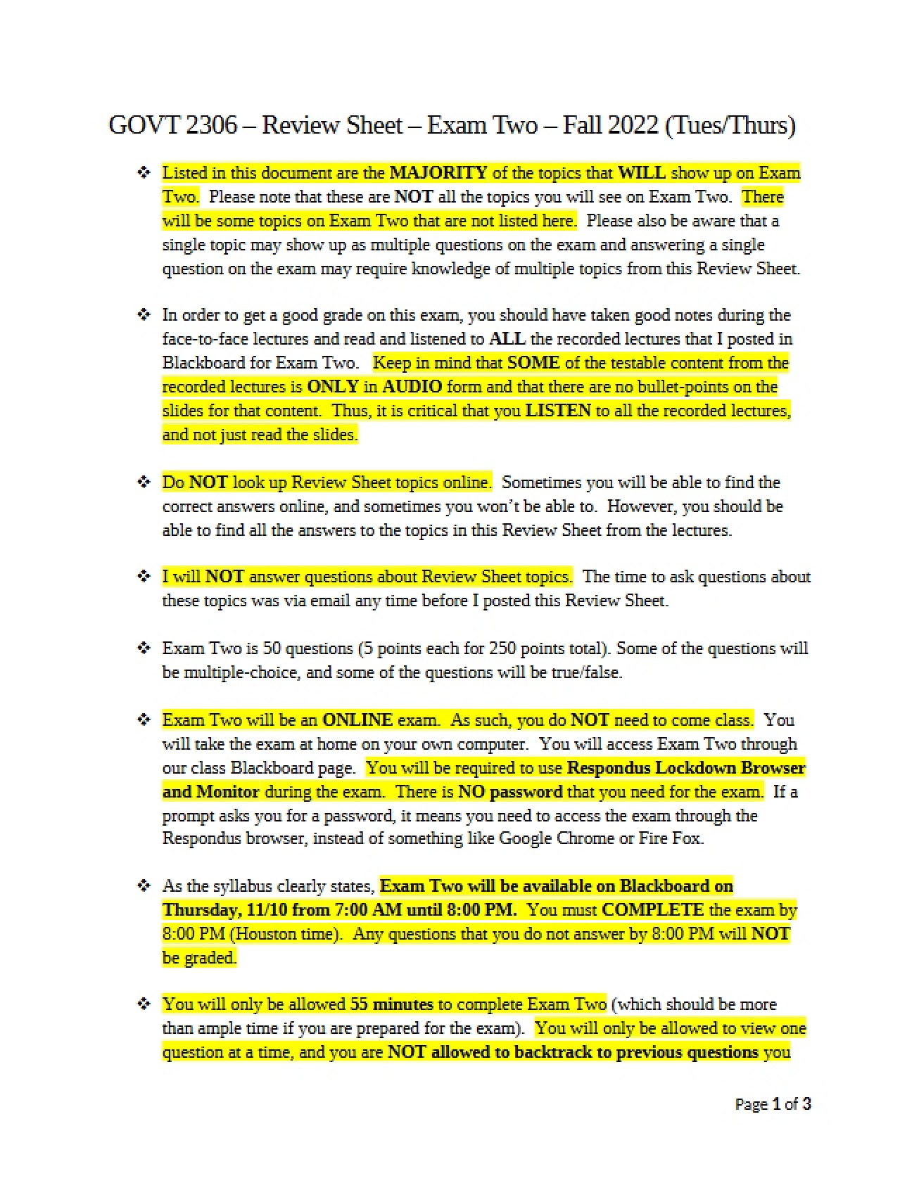 Exam Two Review Sheet