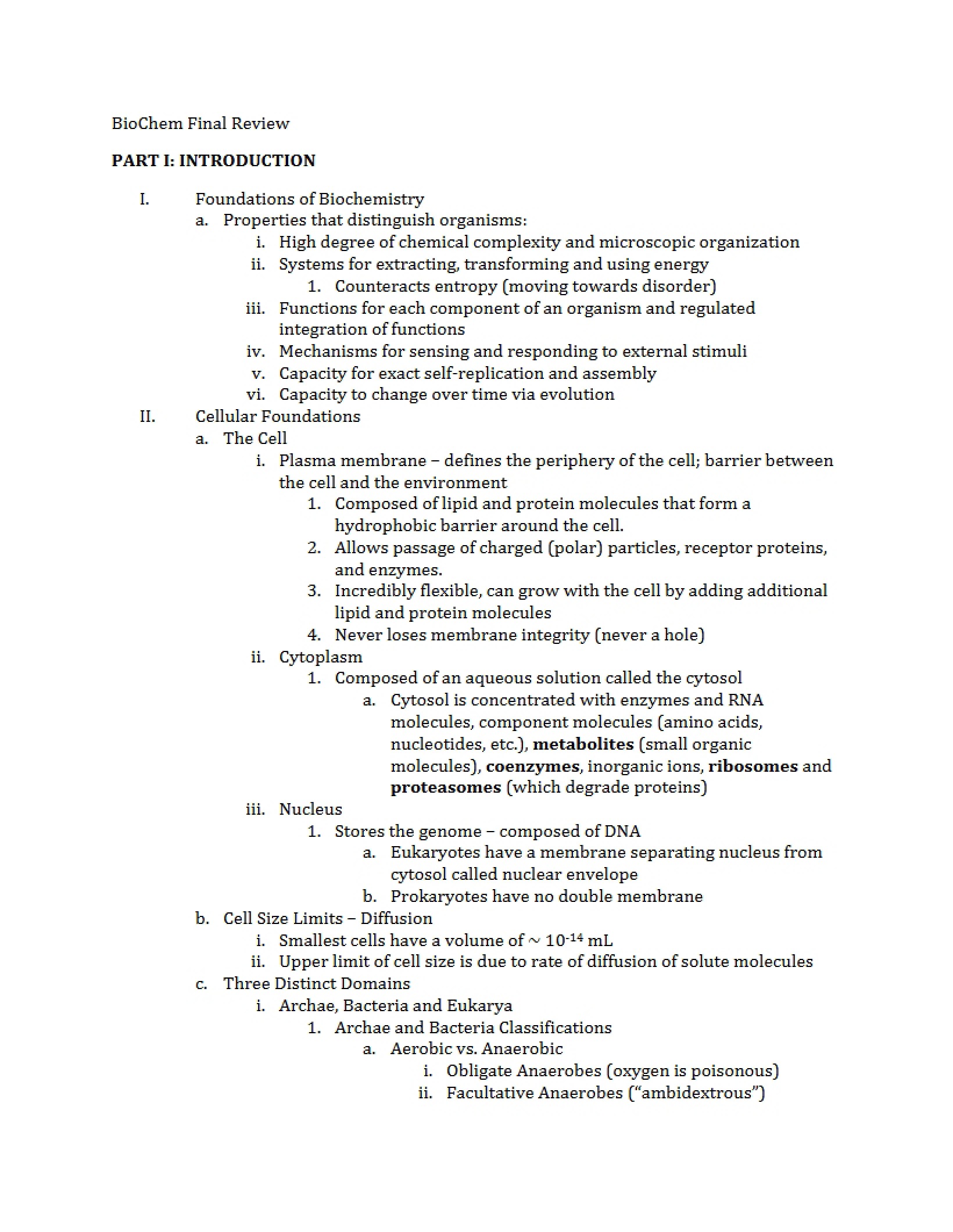 Final Review for BioChem
