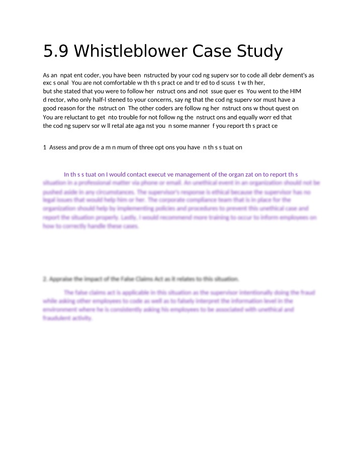Whistleblower Case Study on Unethical Coding Practices