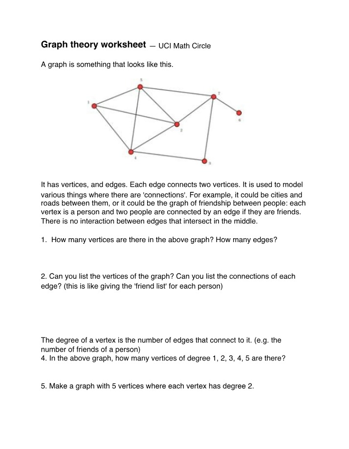 Worksheet on Graph Theory