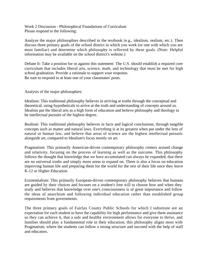 Philosophical Foundations of Curriculum Analysis