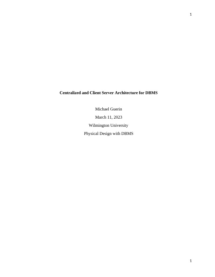 DBMS - Client Server and Centralized Architecture