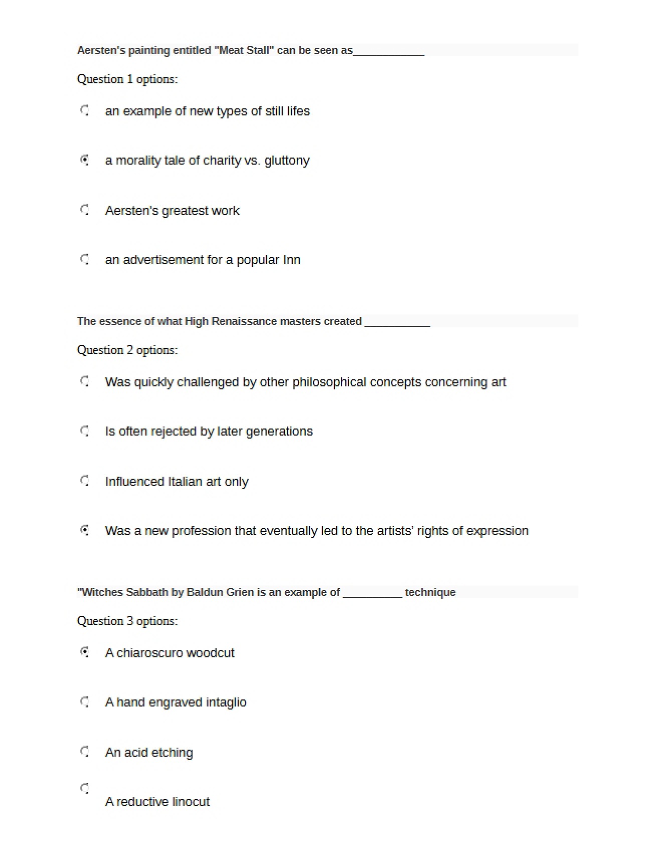 Second Exam for an Art History Survey