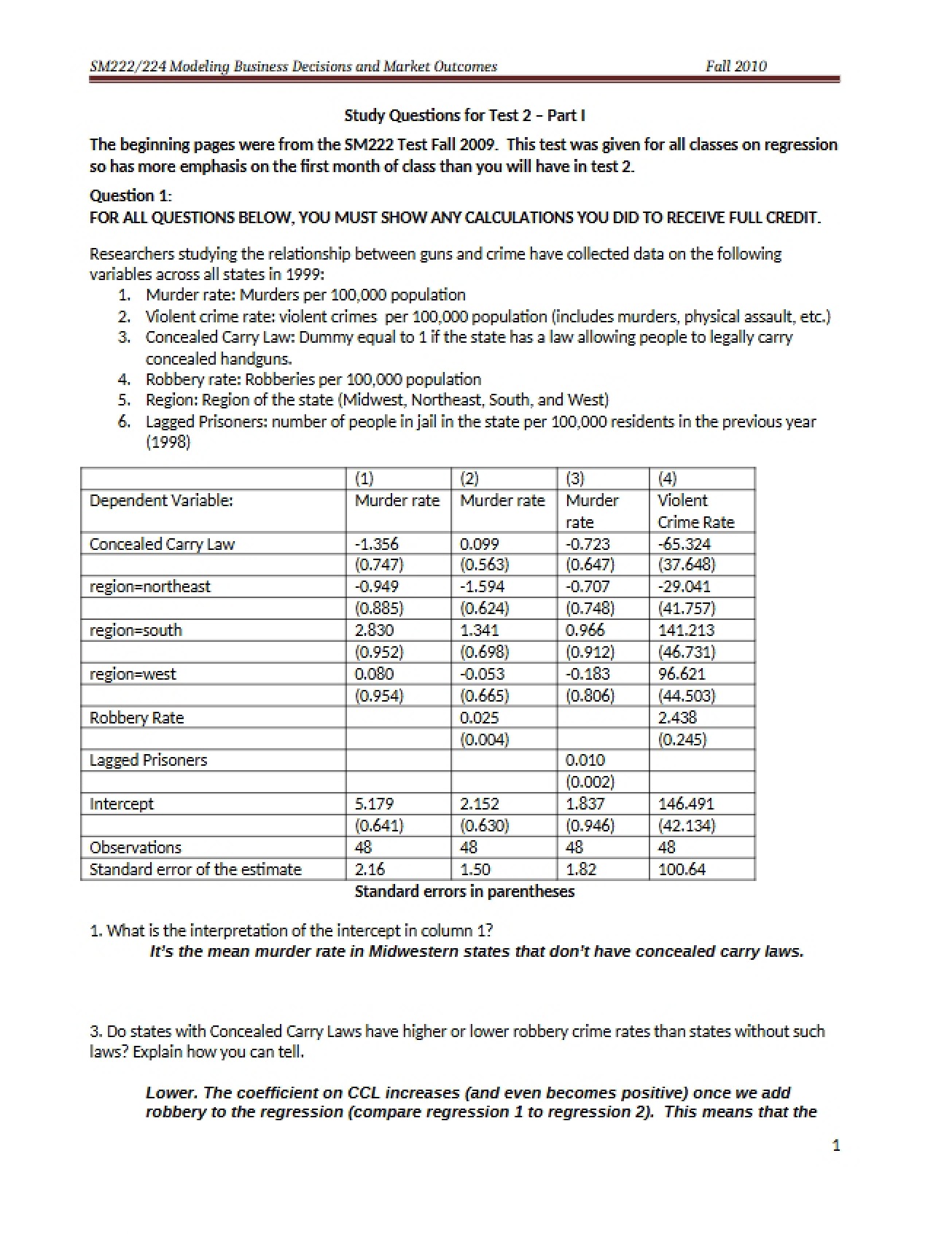 Test 2 Questions for Study - Part 1