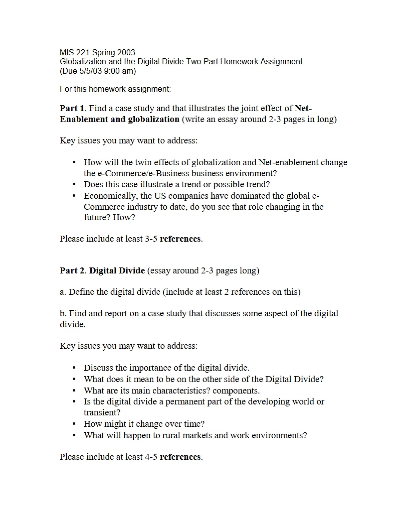Digital Divide and Globalization Homework