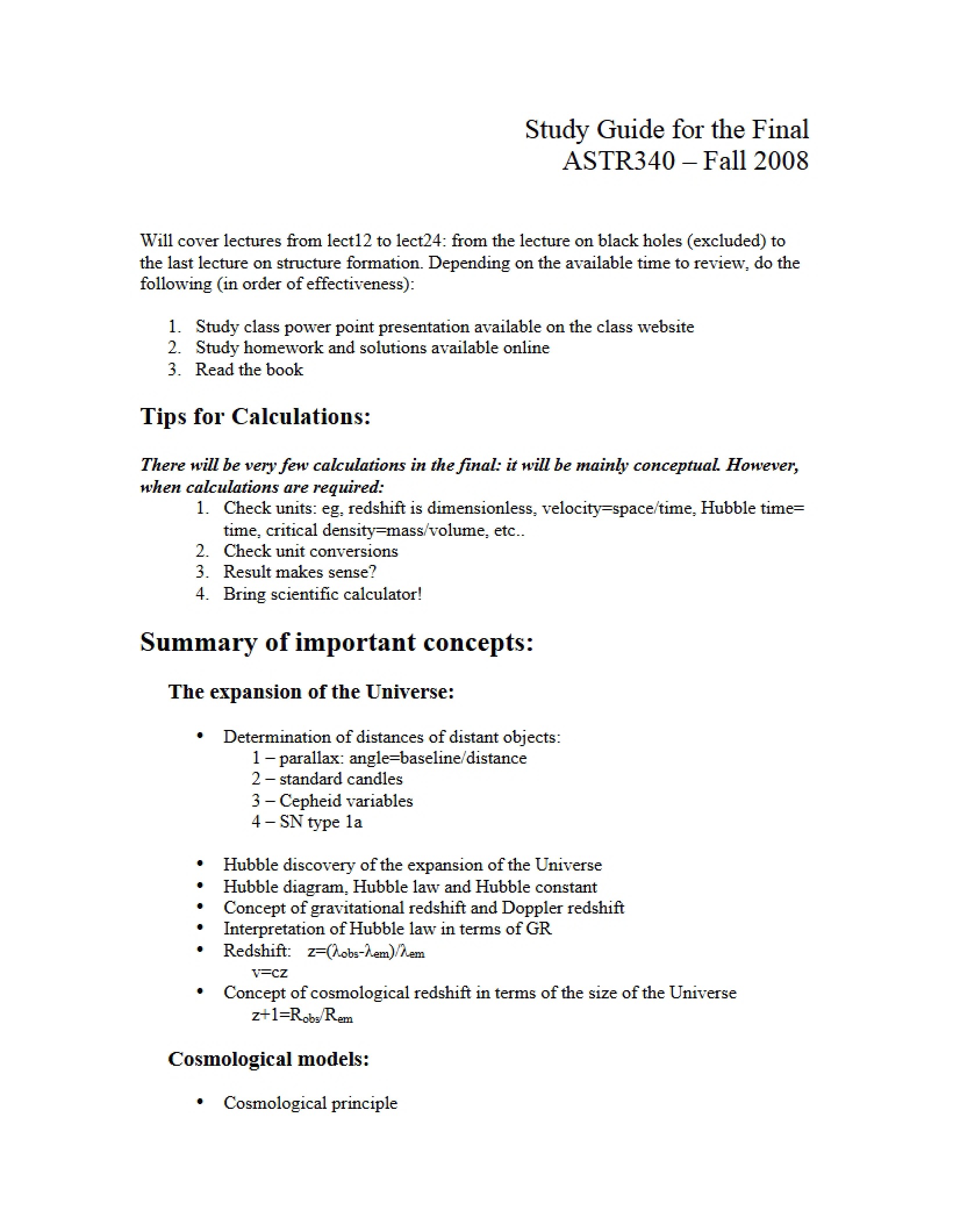 Final Exam Study Guide