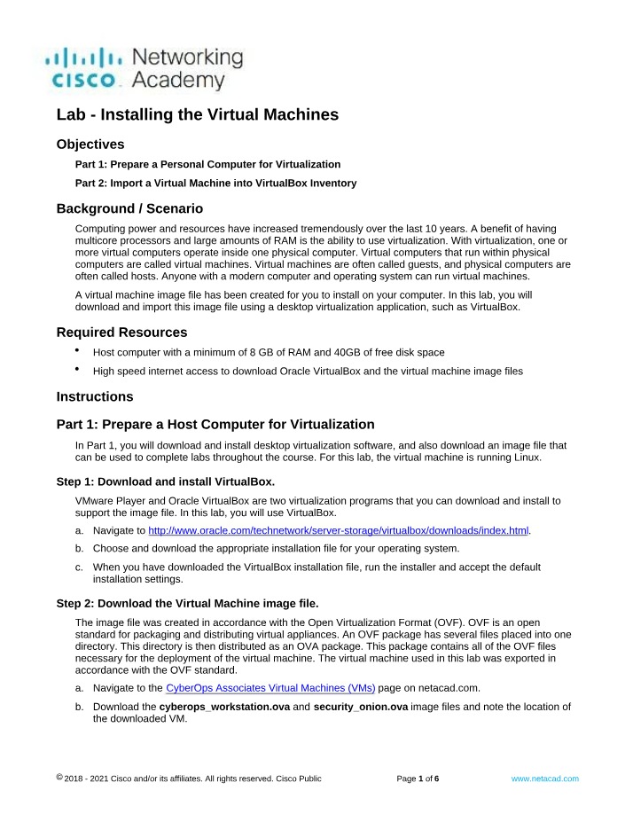 Virtual Machines Installation Lab