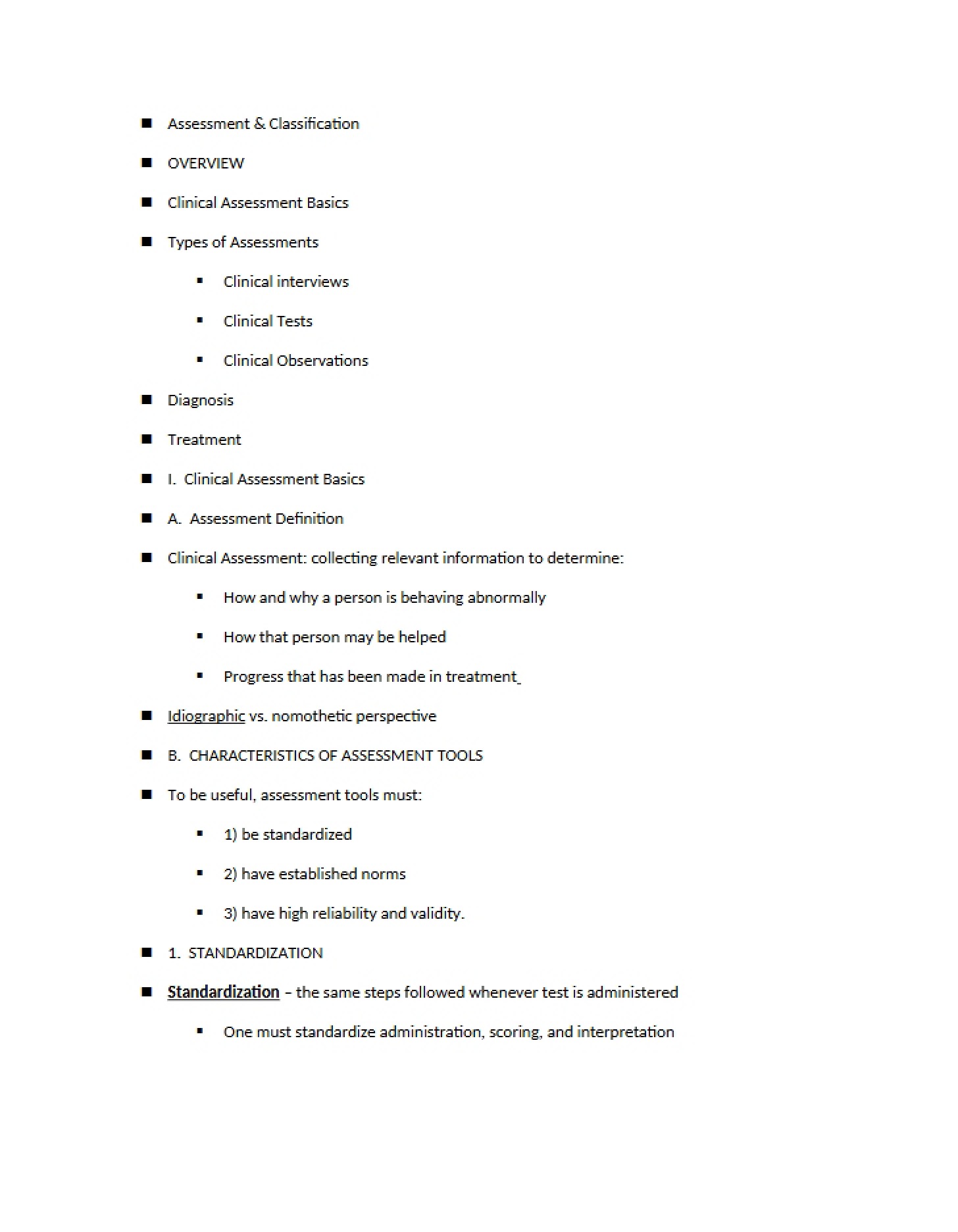 Classification and Assessment