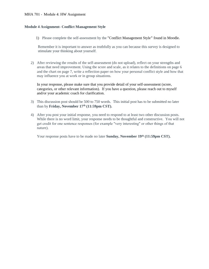 Conflict Resolution Questionnaire - Module 4 HW Assignment