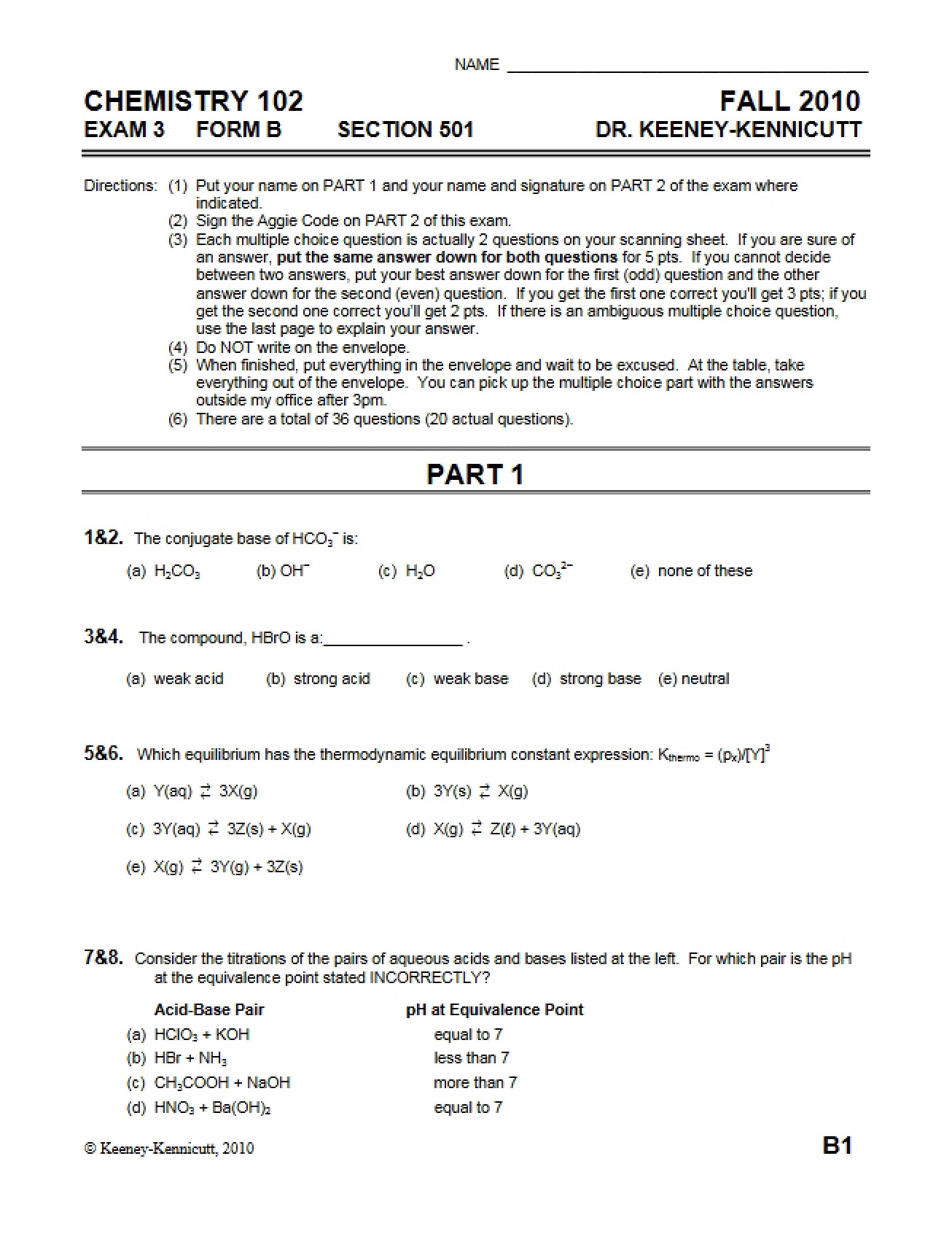 Third Exam, Version B from Fall 2010