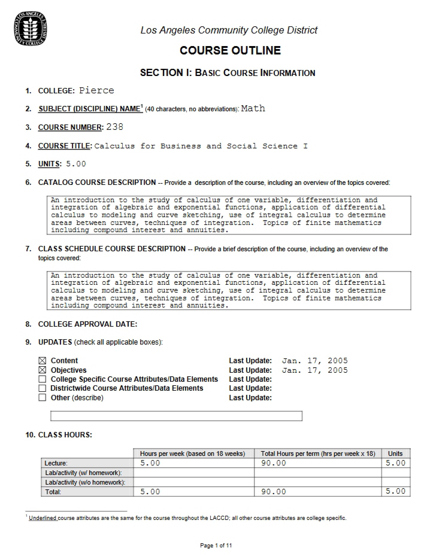 Course Outline Math 238