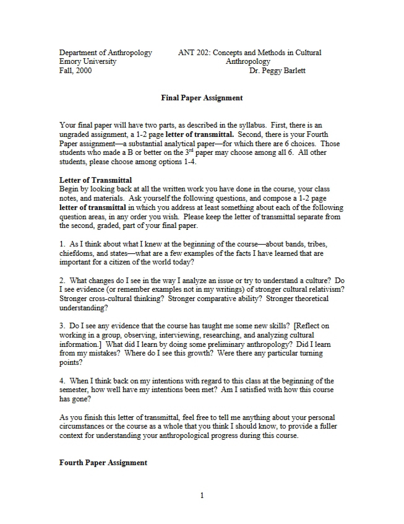 Cultural Anthropology Final Assignment Instructions
