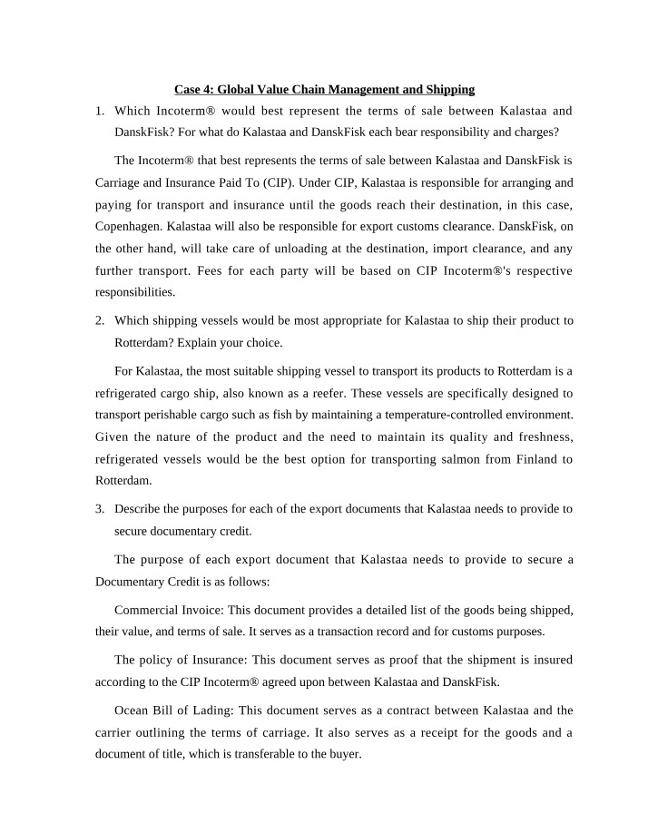 Global Value Chain and Shipping - Case 4