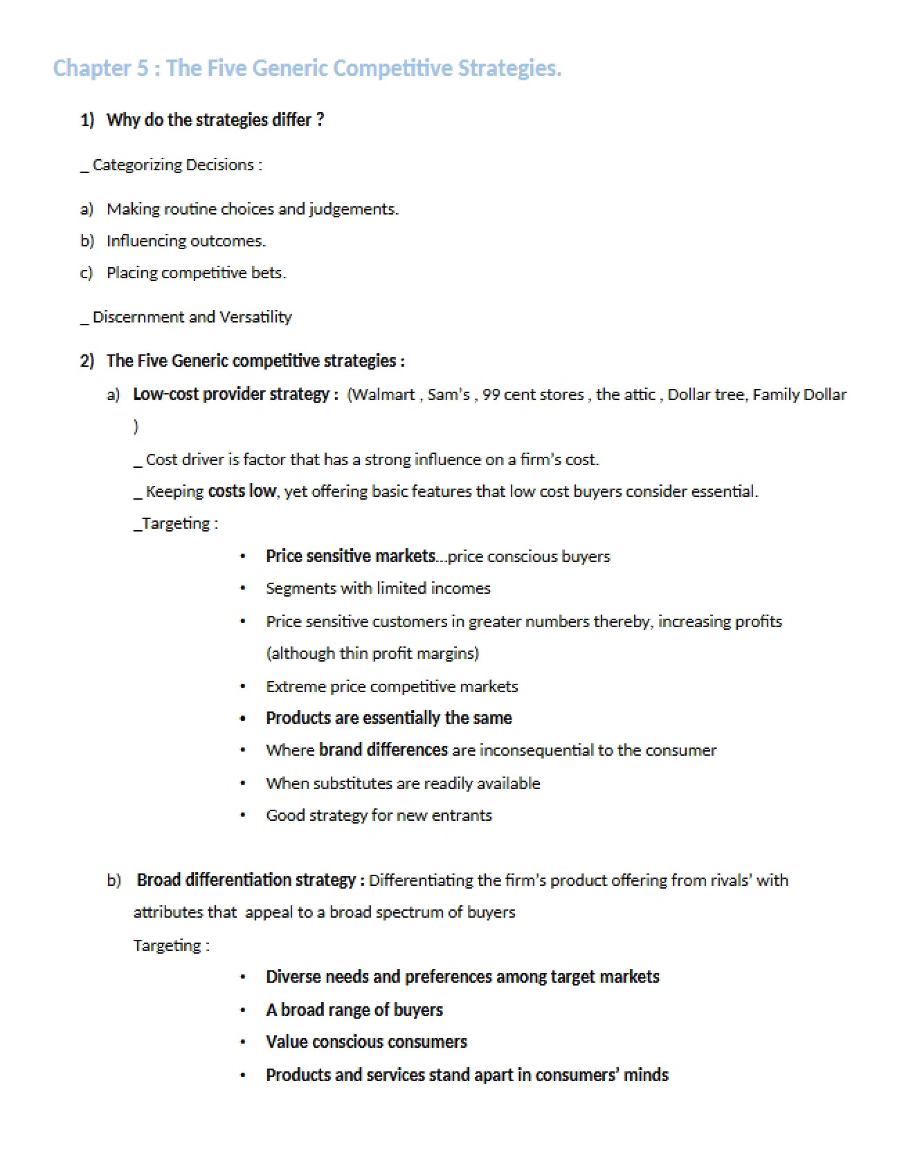 Generic Competitive Strategies The Five Types (Chapter 5)