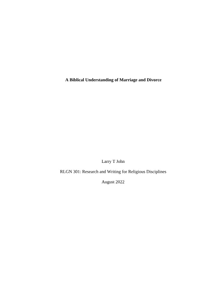 Marriage and Divorce - A Biblical Understanding