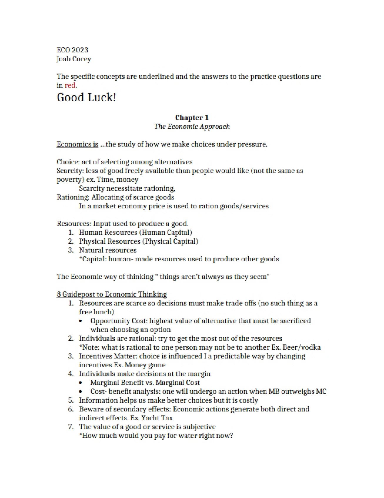Introduction to the Economic Approach in the First Chapter