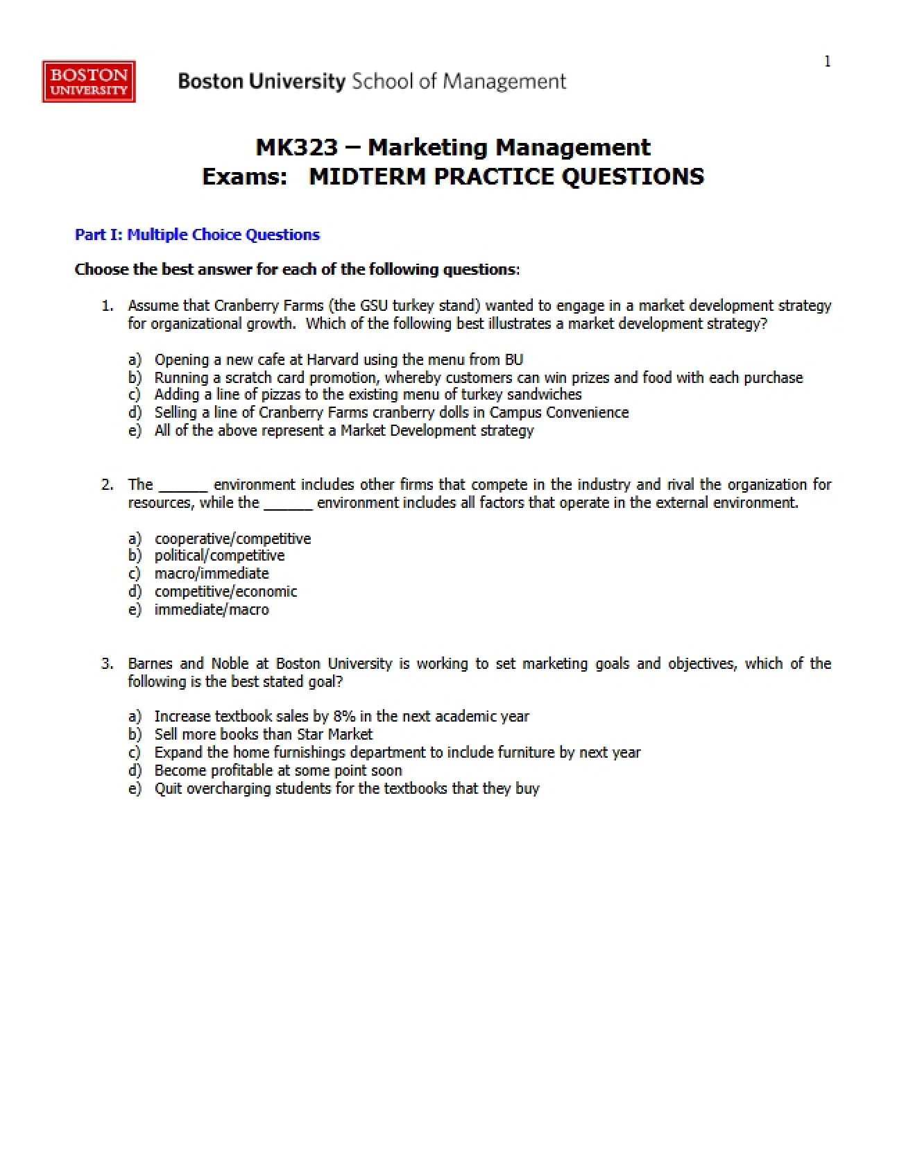 Practice Questions for Midterm Exam