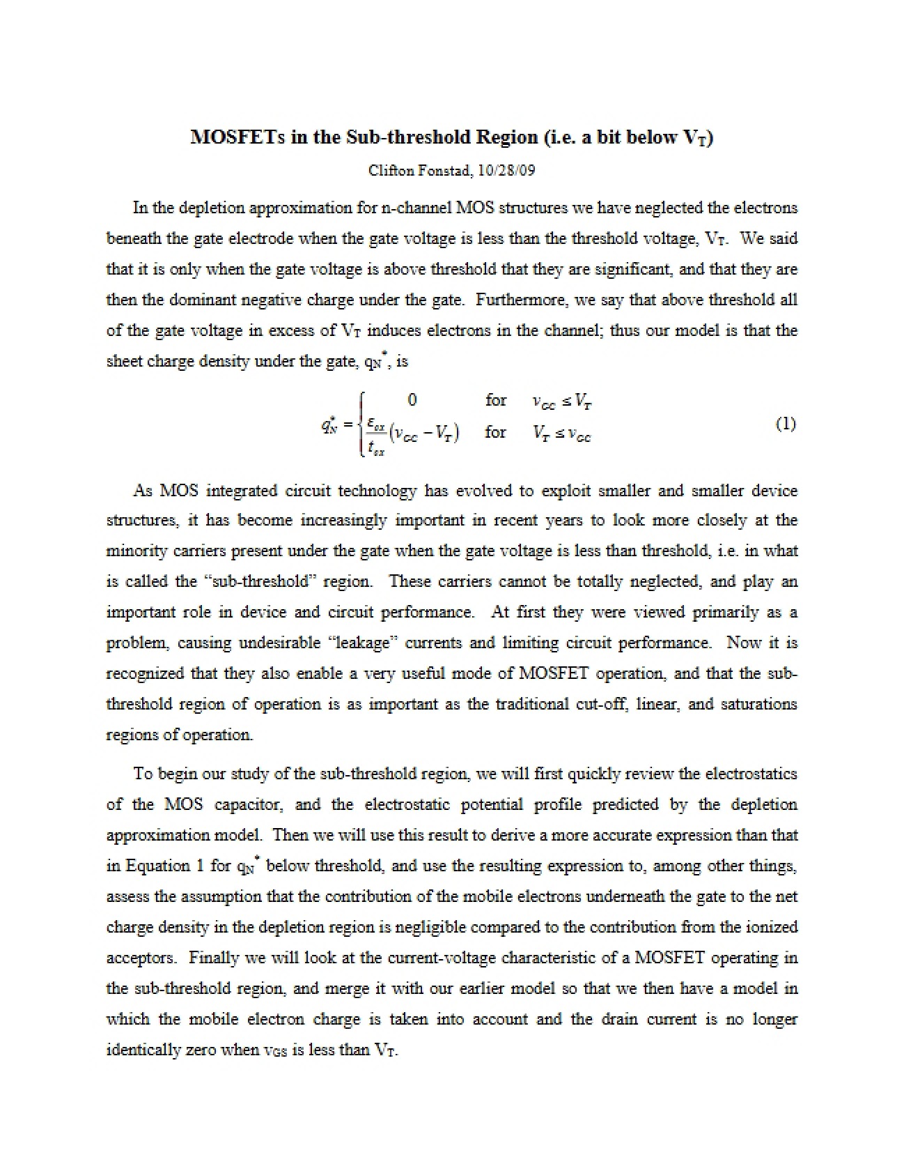 Sub-threshold Region of MOSFETs