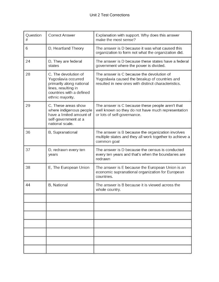 Test Corrections for Unit 2