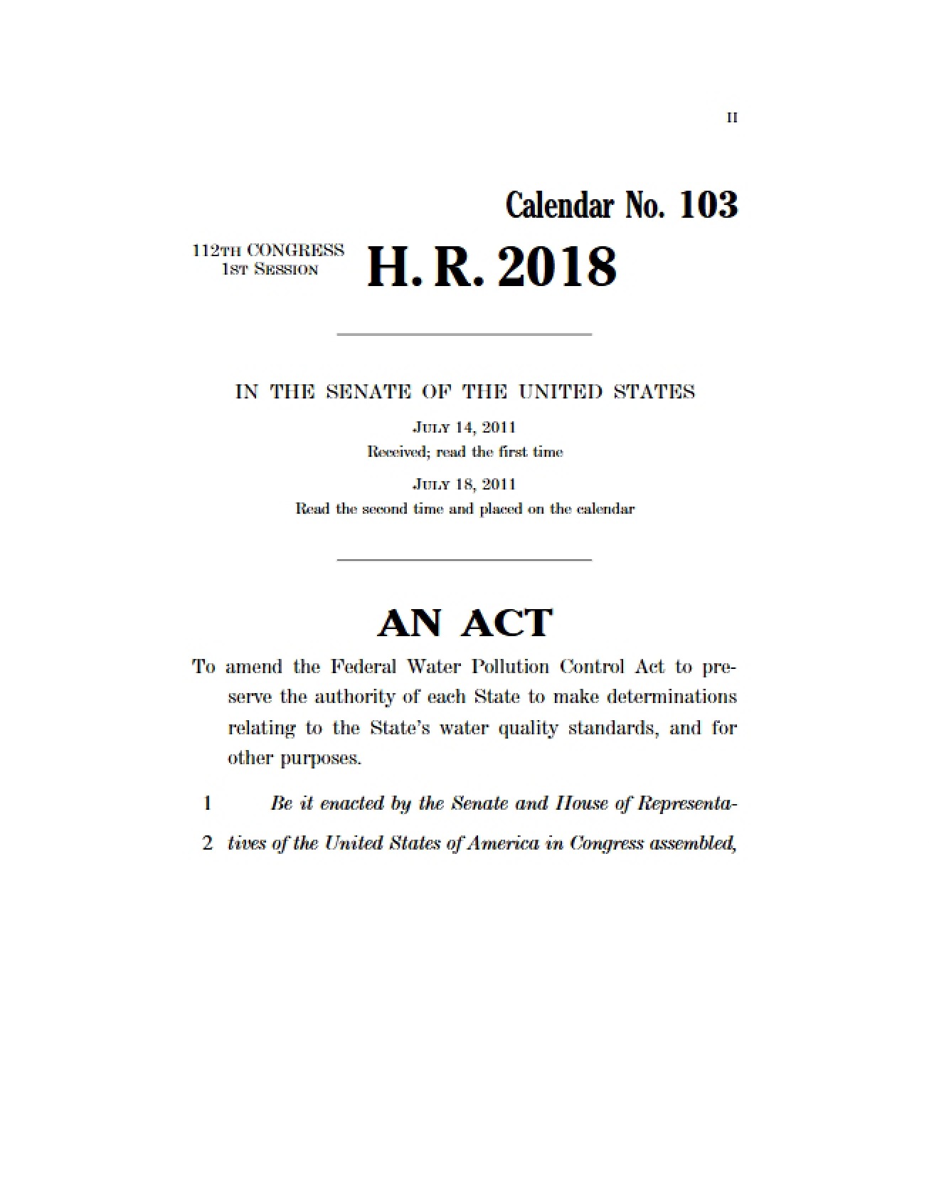 Legislation in the Senate of the United States