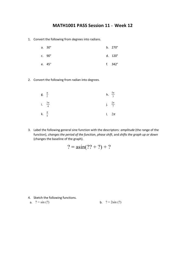 Worksheet for MATH1001 PASS Session 11