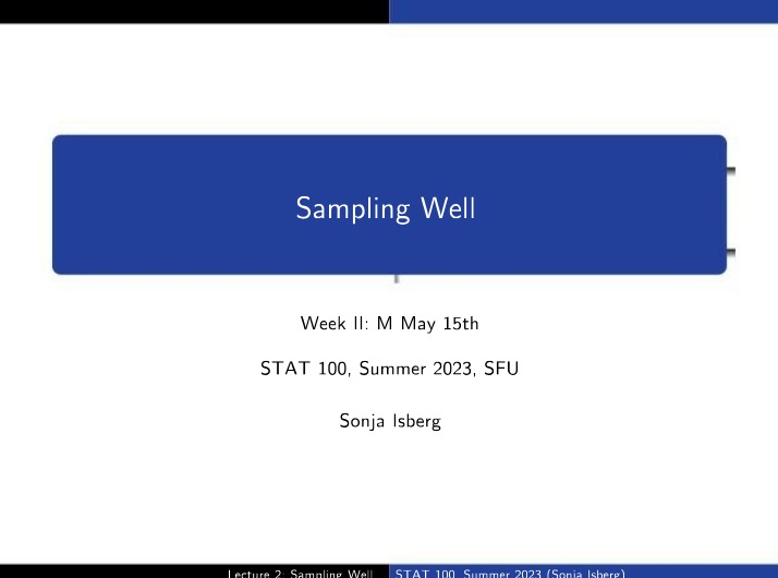 Sampling Well - Lecture 2