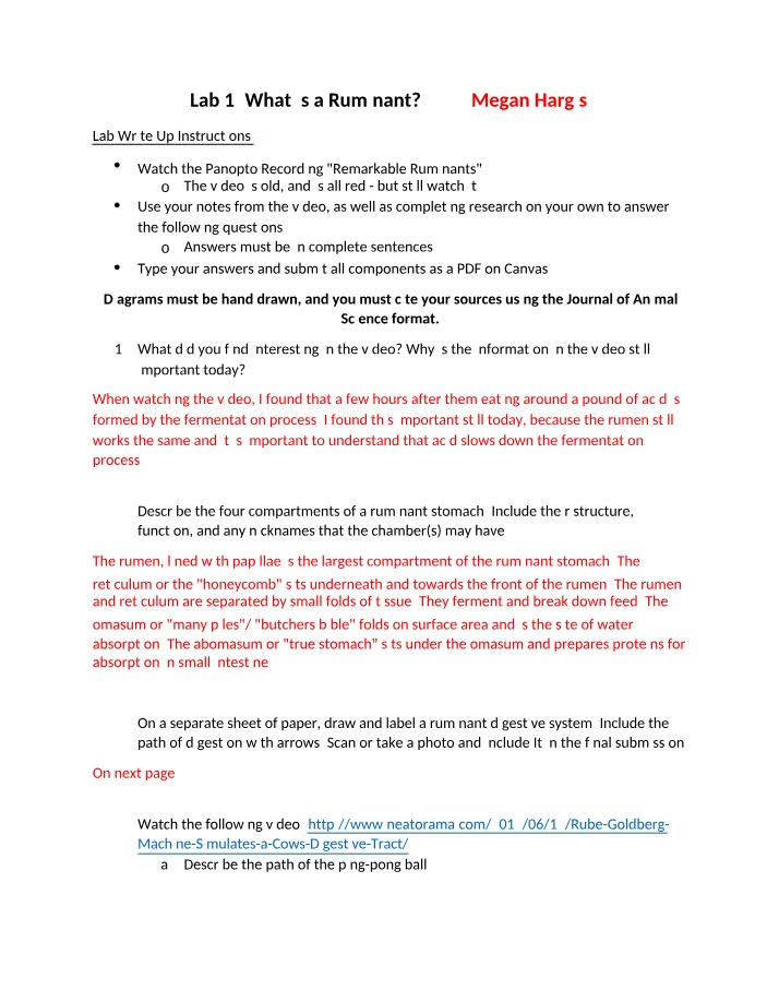 What is a Ruminant - Lab 1