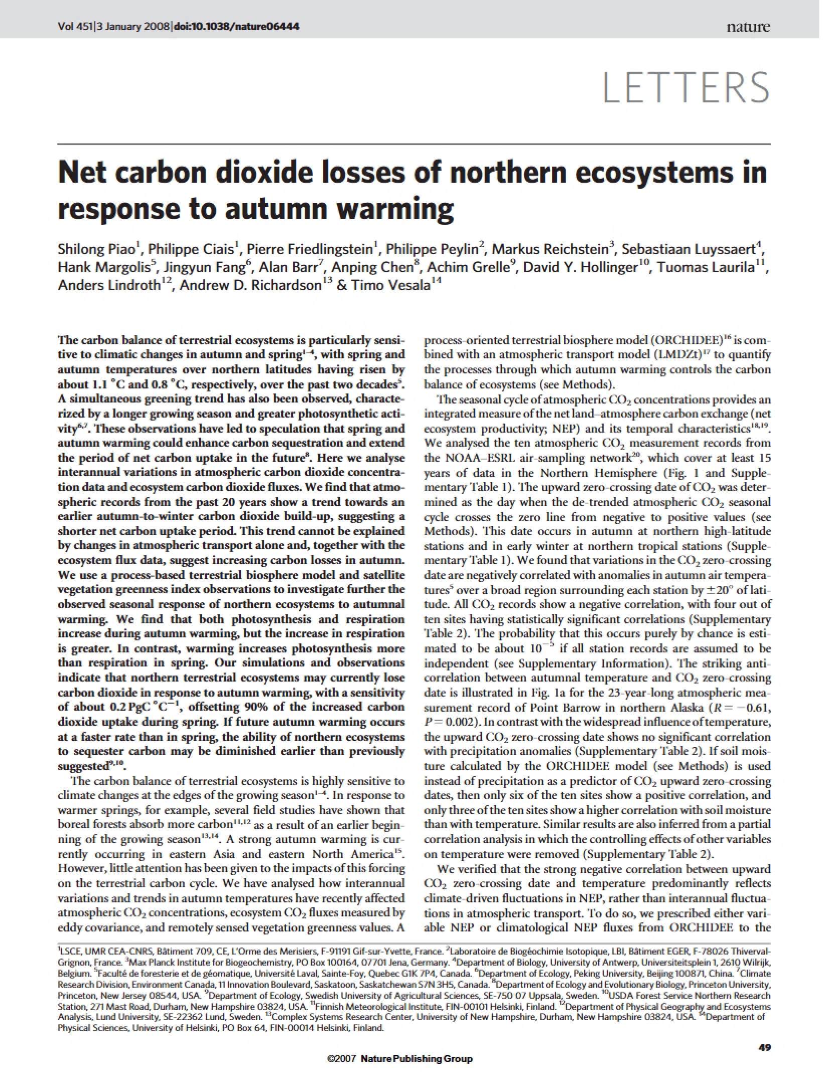 2008 Nature Paper by Piao