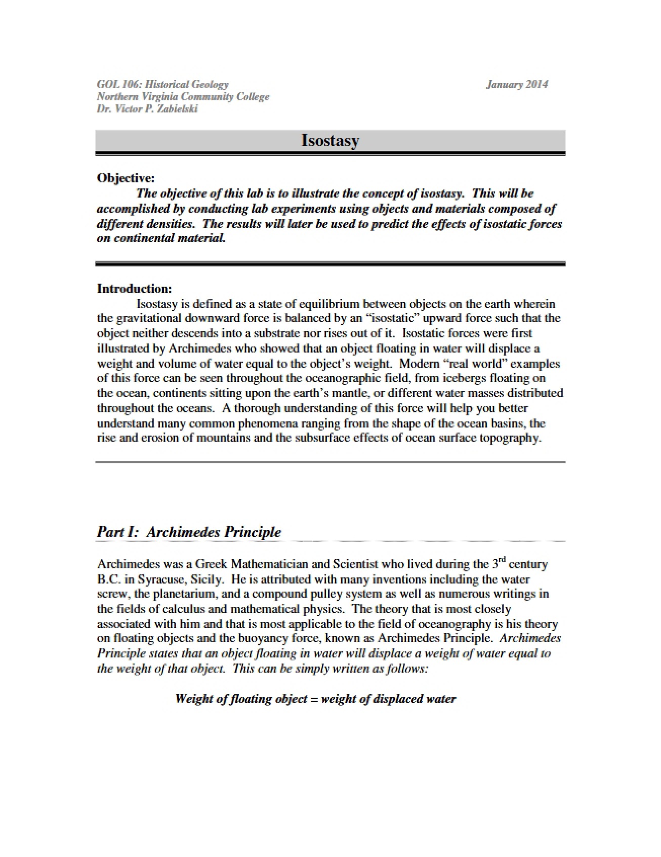 Lab on Isostacy