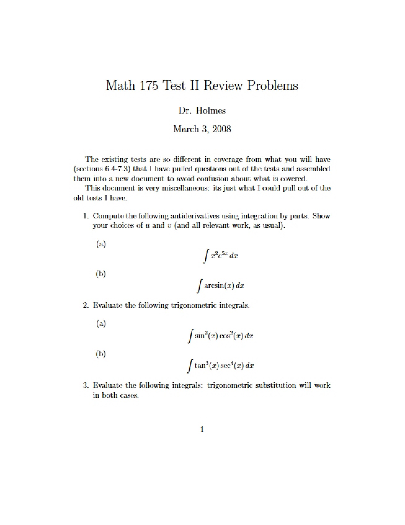 Second Test for Calculus II