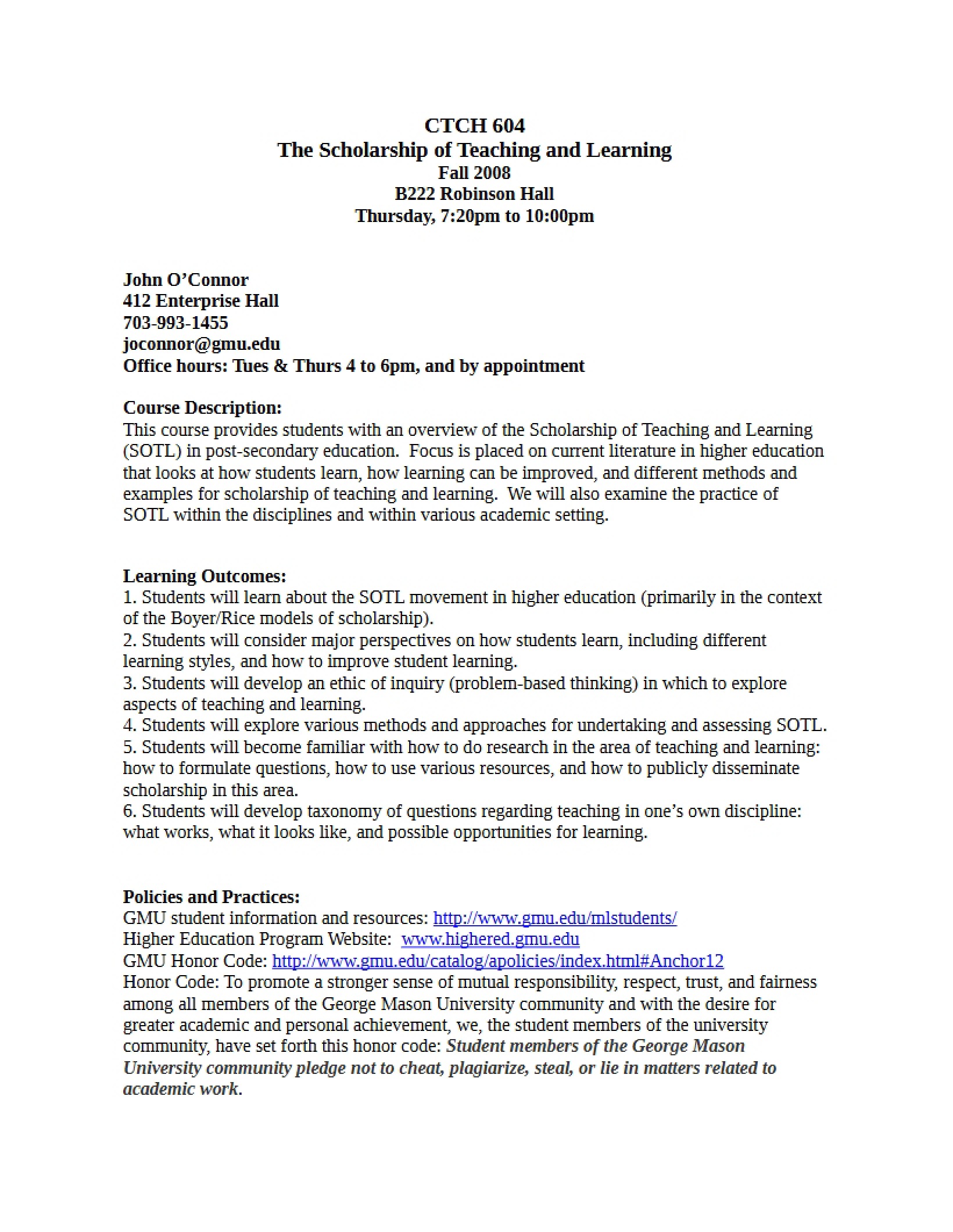 Scholarship of Teaching Syllabus