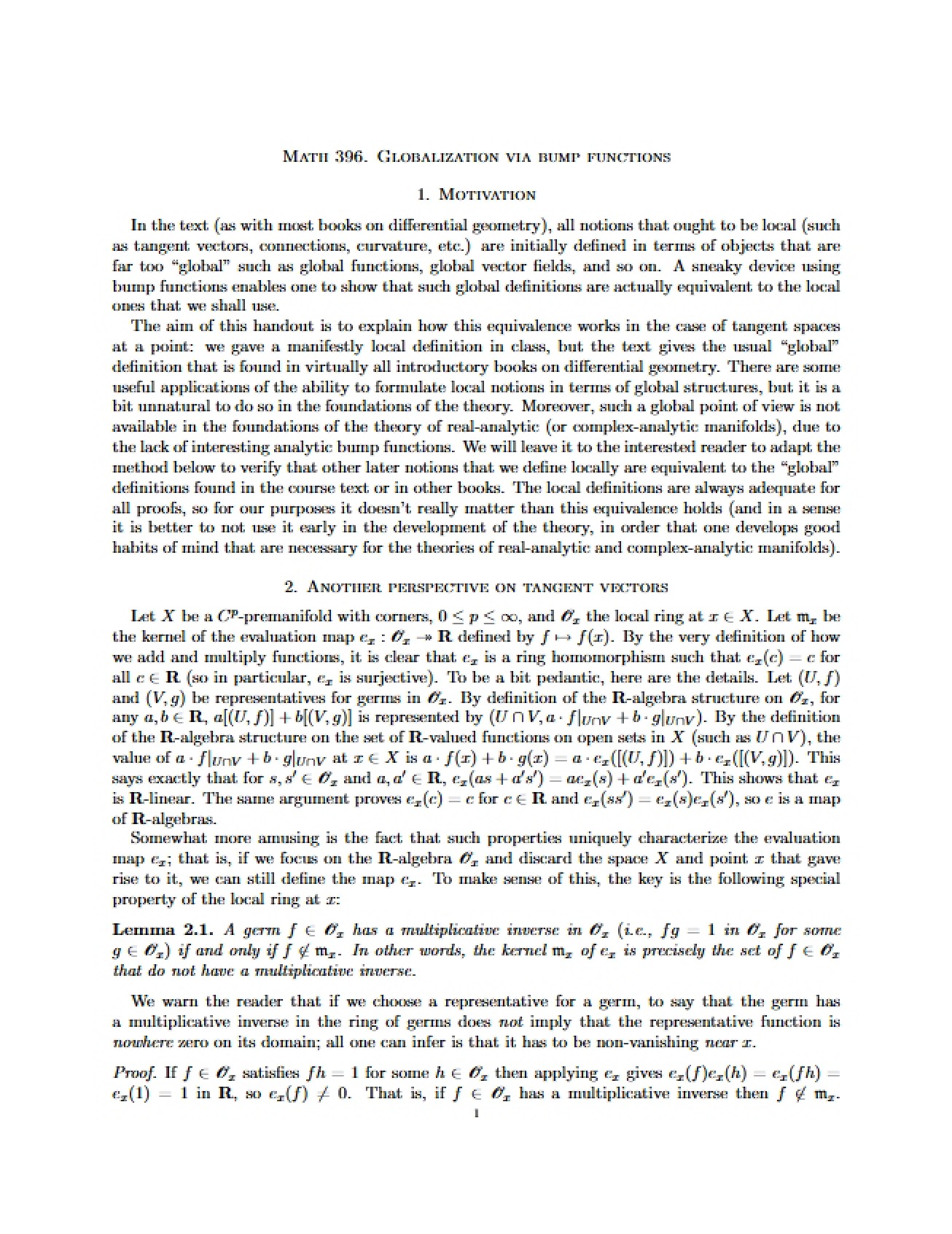 Globalization Explained via Bump Functions